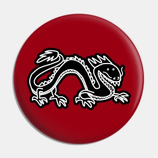 Dragon Line Art Black and White Pin