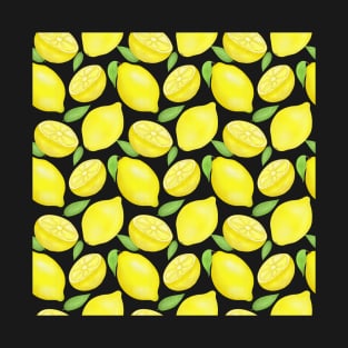 Sicilian Lemons pattern on black T-Shirt