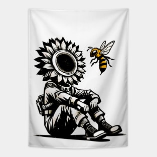 Vintage Bee Kind Tee - Abstract Grunge Bee and Sunflower Tapestry