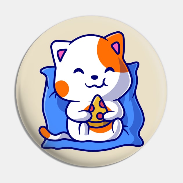 Cute Cat Eating Pizza on Pillow Cartoon Pin by Catalyst Labs