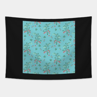 Tomato plant and bees blue Tapestry