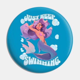 Just keep swimming cute purple hair mermaid Pin