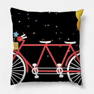 Cute Tandem Bike Shirt Yellow Bike with Red Heart Balloon Pillow