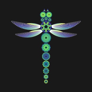 Mandala Dragonfly | Citrine Emerald Sapphire Yellow Green Blue (Black) T-Shirt