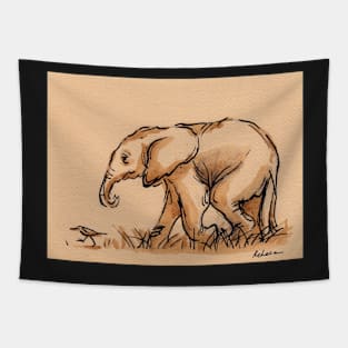 Baby Elephant's Little Buddy: Elephant Watercolor Painting #4 Tapestry
