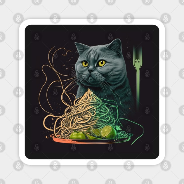 Spaghetti Noodles And British Shorthair Cat Magnet by Enchanted Reverie