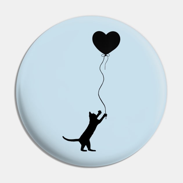 Cat Chasing a Heart Shaped Balloon Silhouette Pin by Off the Page