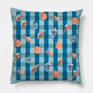 Deep Blue Seashell Plaid Pillow