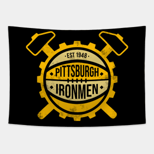 Retro Distressed Pittsburgh Ironmen Defunct Basketball Design Tapestry