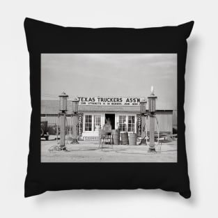 Texas Truck Stop, 1939. Vintage Photo Pillow