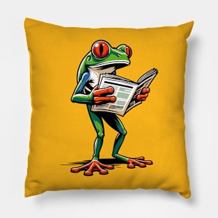 Little frog read  newspsper Pillow