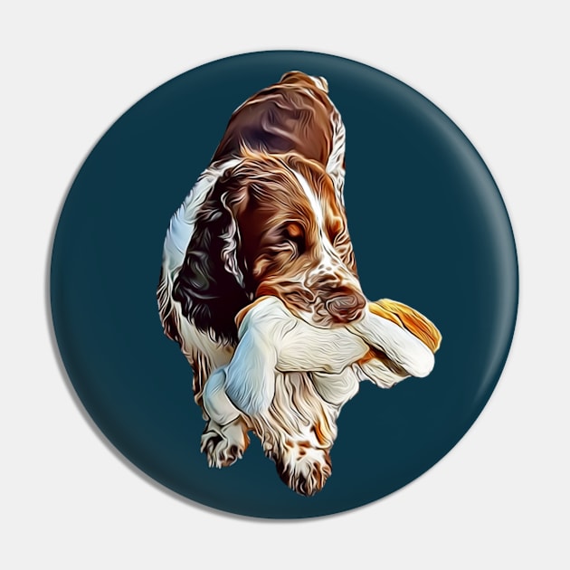 Lovely English Springer Spaniel with his Toy Dog, Drawing Pin by Cartoon Cosmos