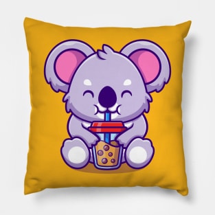 Cute Koala Drink Boba Milk Tea Cartoon Pillow