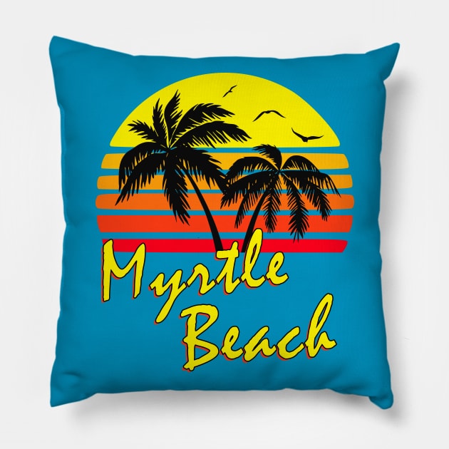 Myrtle Beach Retro Sunset Pillow by Nerd_art