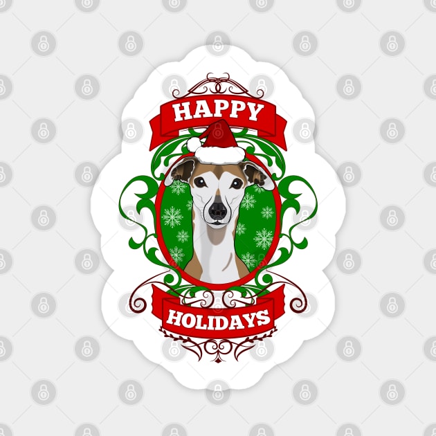 Christmas Happy Holidays Puppy Santa Hat Magnet by RongWay