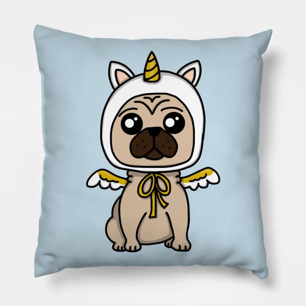 Chibi Unicorn Pug (Small Design) Pillow by Aeriskate