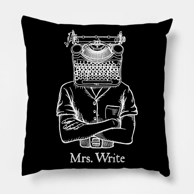 Mrs. Write Author Writer Vintage Typewriter Funny Word Pun Pillow by Grandeduc