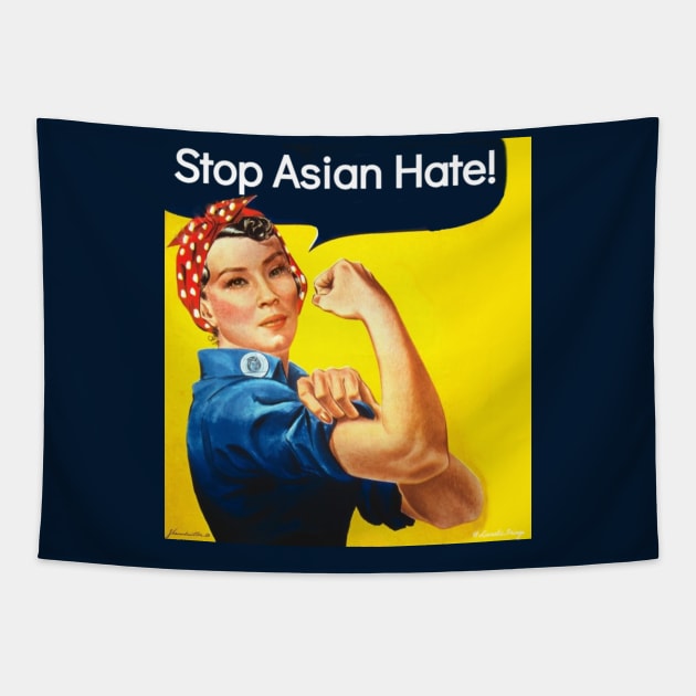 Stop Asian Hate: Lucy the Riveter Tapestry by LiunaticFringe