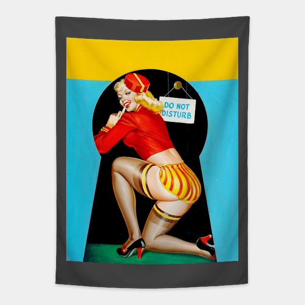 Through the Keyhole: Vintage 1951 Peter Driben Pinup Tapestry by Jarecrow 