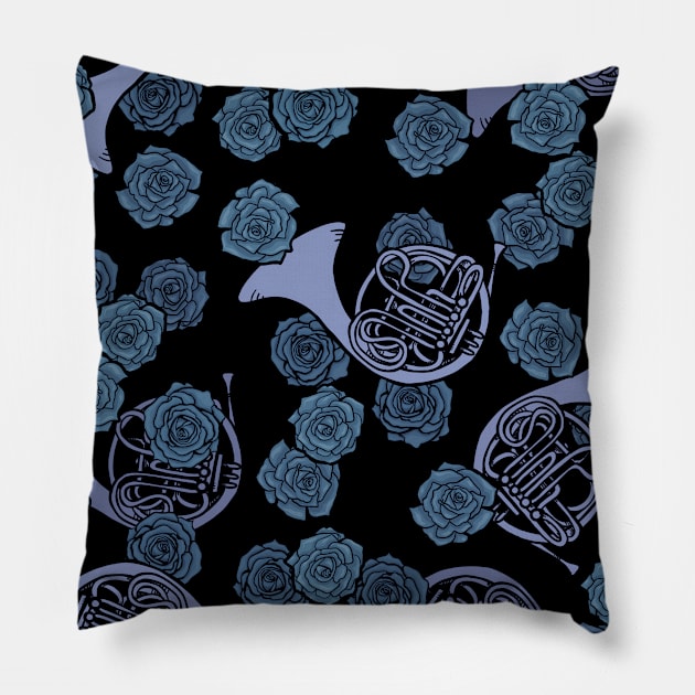 French Horn Blues Pillow by bubbsnugg