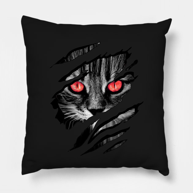 Scary Cat Shirt for Halloween Shirt tear illusion Pillow by soccer t-shirts