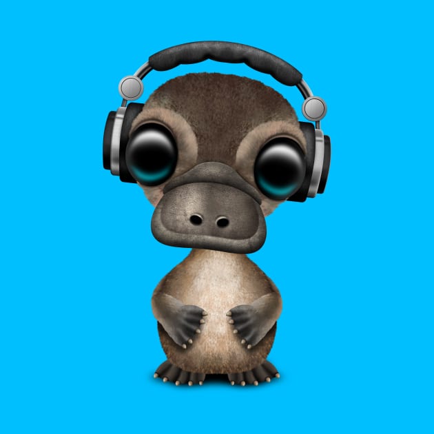 Cute Baby Platypus Deejay Wearing Headphones by jeffbartels