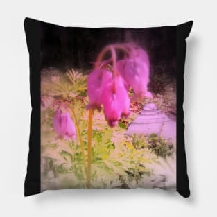 pink bleeding hearts #5, tinted Pillow