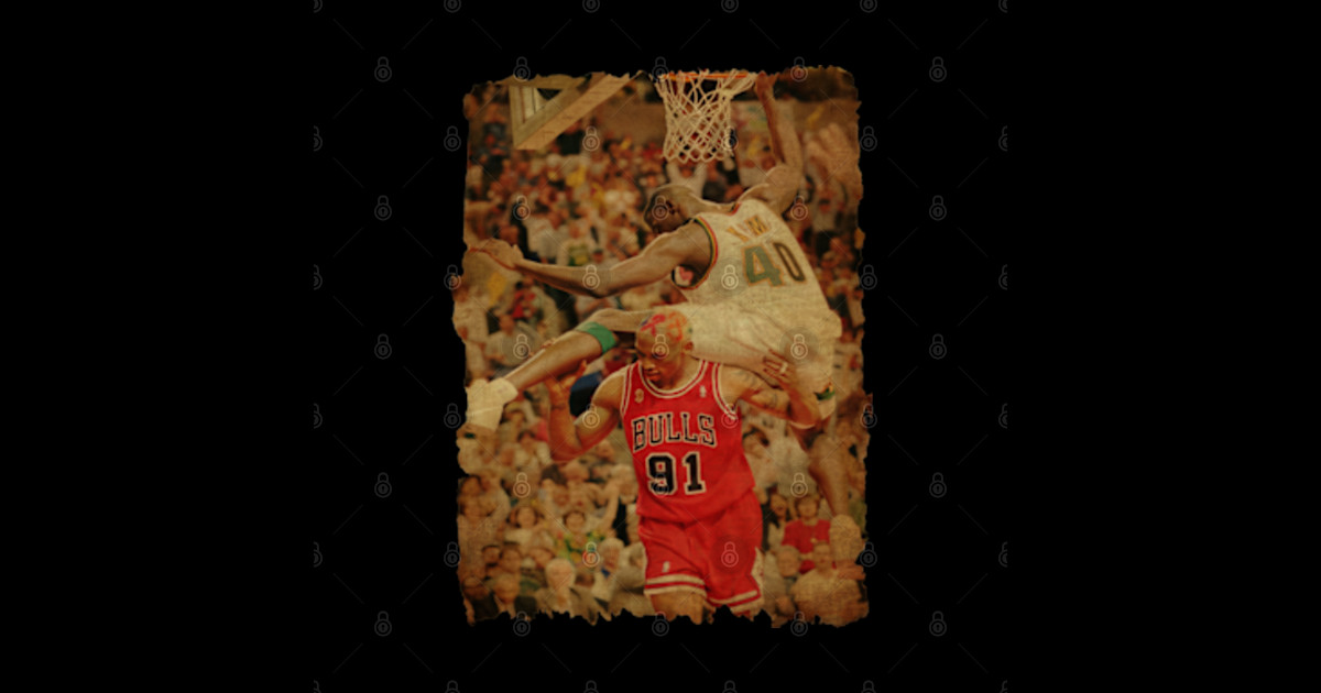 Dennis Rodman vs Shawn Kemp Vintage Basketball Player Posters and