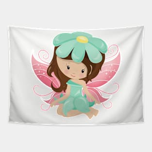 Forest Fairy, Cute Fairy, Brown Hair, Flowers Tapestry