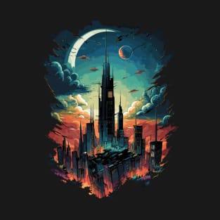 Sci-Fi Space City: Dramatic Cartoony Delight T-Shirt