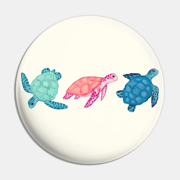 Paradise Beach Turtles - Three in a Row Pin by tangerinetane