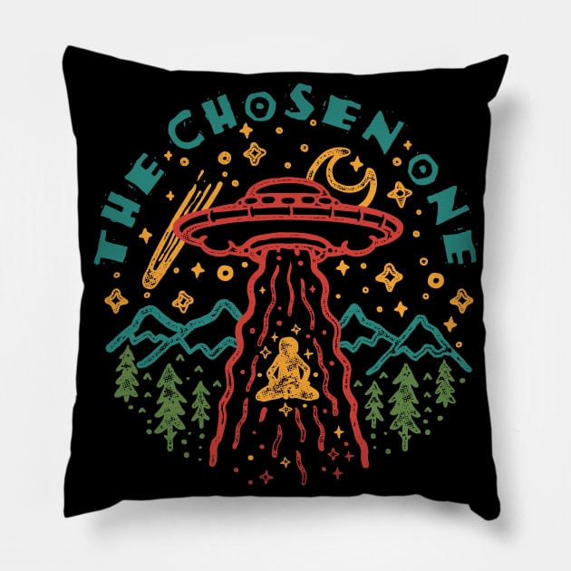 The Chosen One Vintage Alien Abduction Pillow by Teequeque