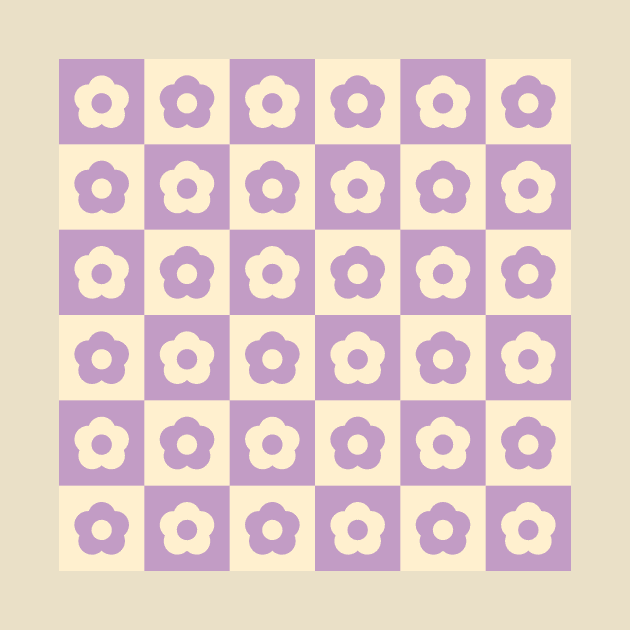 Lilac Vintage Flower Checkers by Carolina Díaz