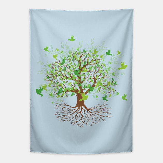 Tree of life green birds version Tapestry by Bwiselizzy