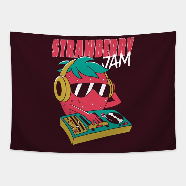 Funny Strawberry Jam DJ Turntable Cartoon Tapestry by SLAG_Creative