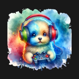 Adorable Gamer Puppy Watercolor T-Shirt