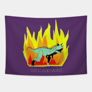 SUPERCARNOTAURUS - dinosaur power! with white writing Tapestry