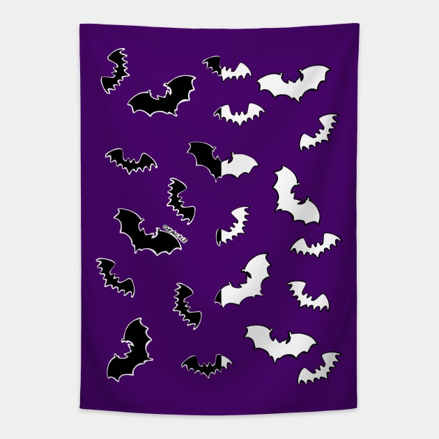 Split-Color Bats Tapestry by Jan Grackle