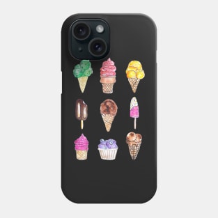 Watercolor Ice Cream Flavors Collection - Black Phone Case