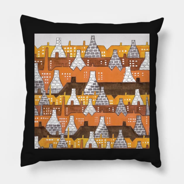 STOKE ON TRENT: STREET OF KILNS Pillow by shelleyjayne