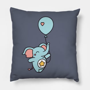 Baby Blue Elephant Holding Balloon Pillow