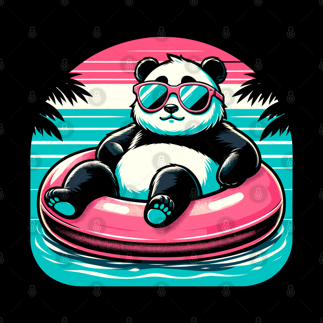 Pool Party Panda in Sunglasses on a Pink Float Funny Pool Panda by KsuAnn