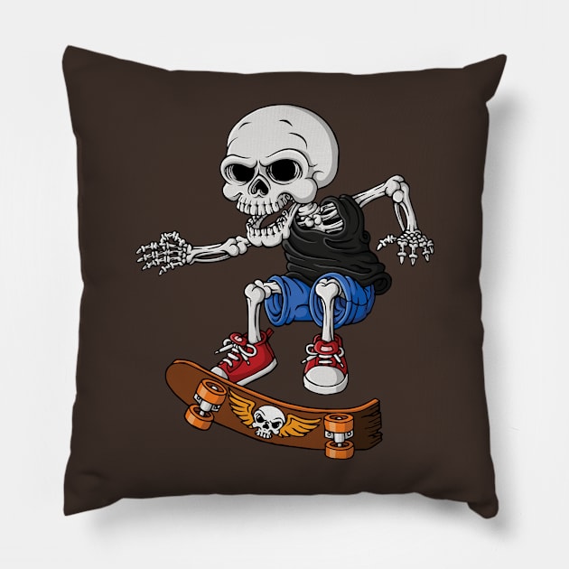 Funny Skeleton Rolling On Skateboard! Pillow by ShirtDigger