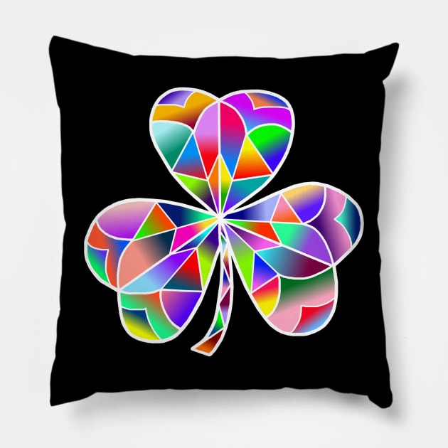 Lucky Stain Glass Rainbow Irish Clover Pillow by Art by Deborah Camp