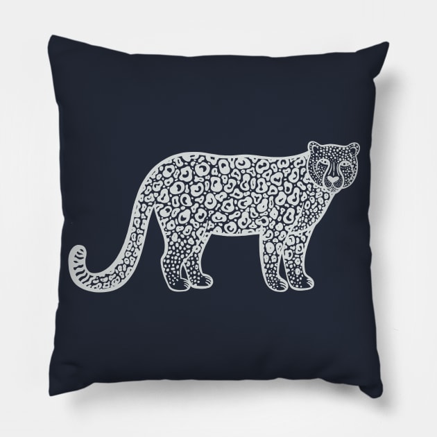 Snow Leopard - detailed big cat drawing Pillow by Green Paladin