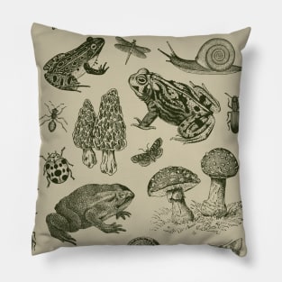 Natural Goblincore World: Frog, Mushroom, Snail, Moth, Insect Pillow