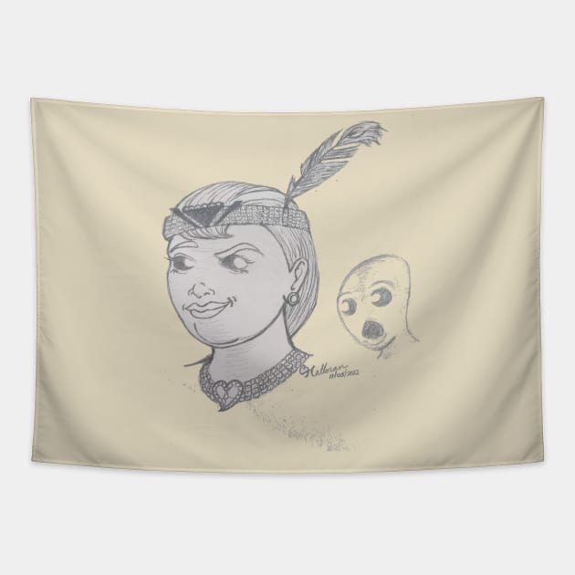 Roaring 20s ghost and friend Tapestry by Halloran Illustrations