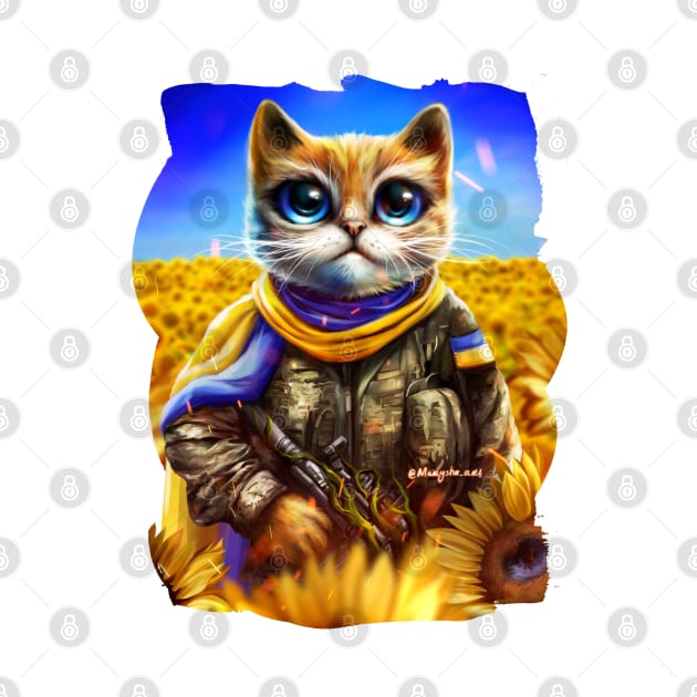 Ukrainian cat warrior in a field of sunflowers by Marysha_art