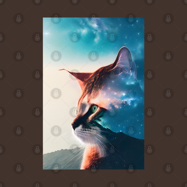 Galaxy Cat Double Exposure - Modern Digital Art by Ai-michiart