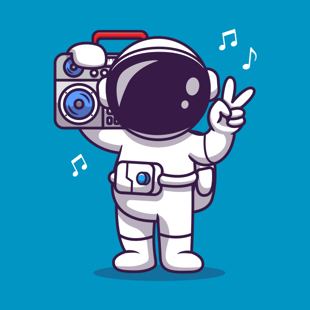 Cute Astronaut Listening Music With Boombox Cartoon by Catalyst Labs